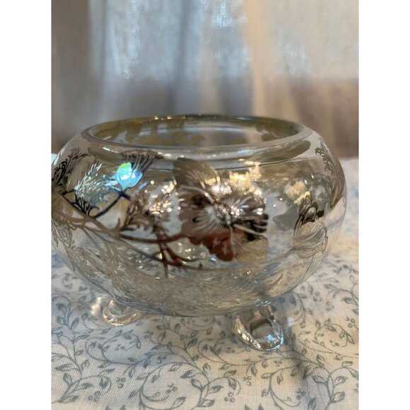 Viking Glass 3 Footed Flowerlite Silver City Poppy Overlay MCM Glass Frog - Picture 4 of 16